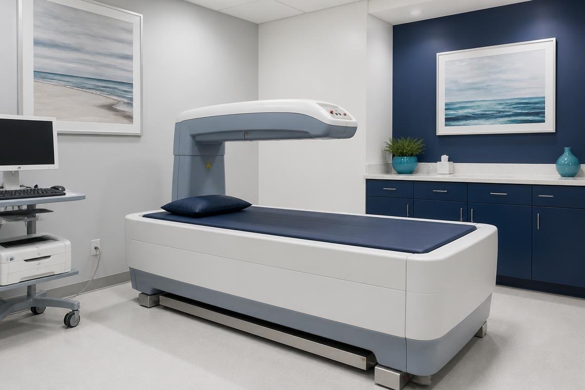 Modern DEXA bone density scanner in a diagnostic imaging room